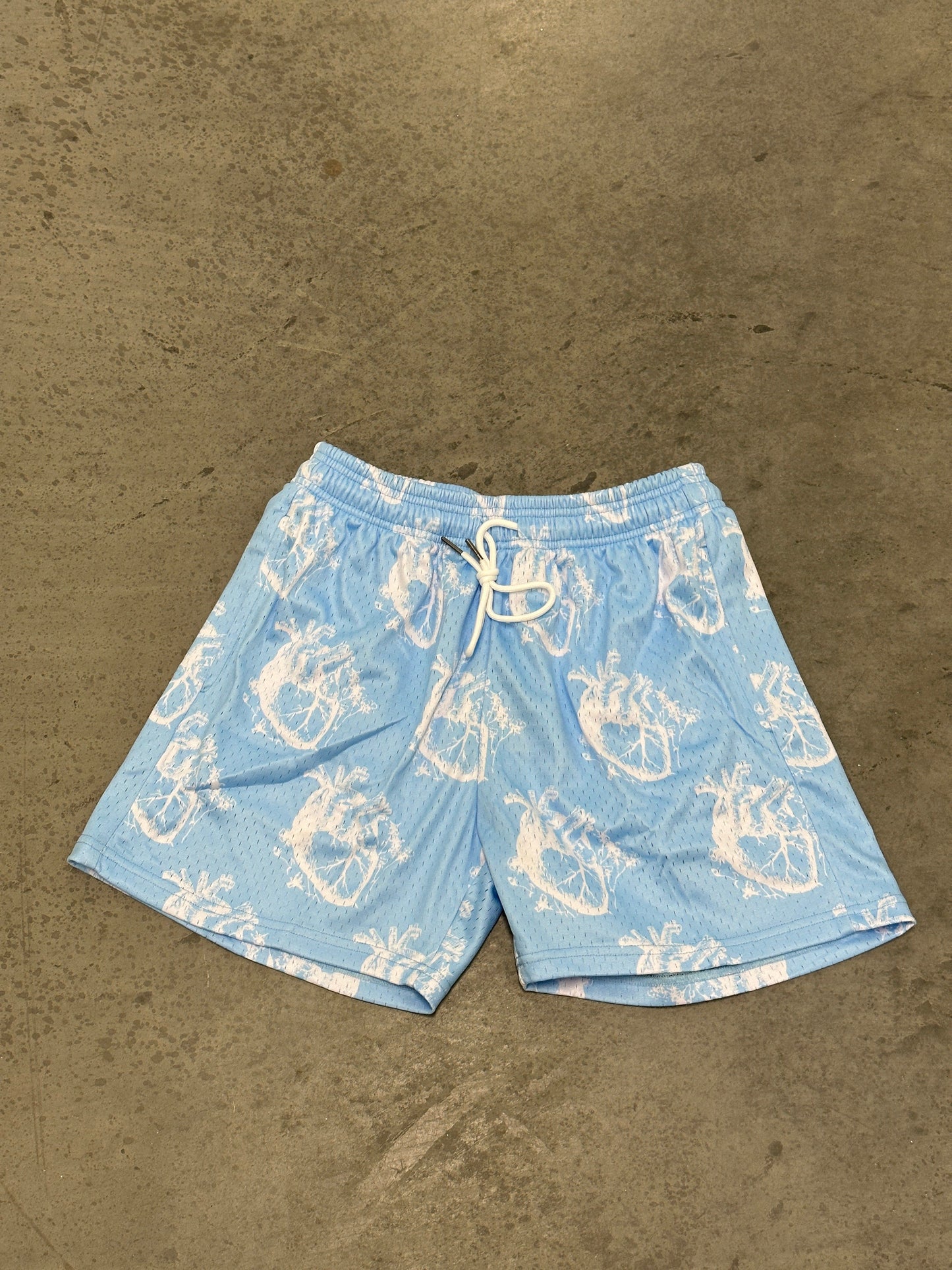 Baby Blue Anatomical Hearts Mesh Shorts